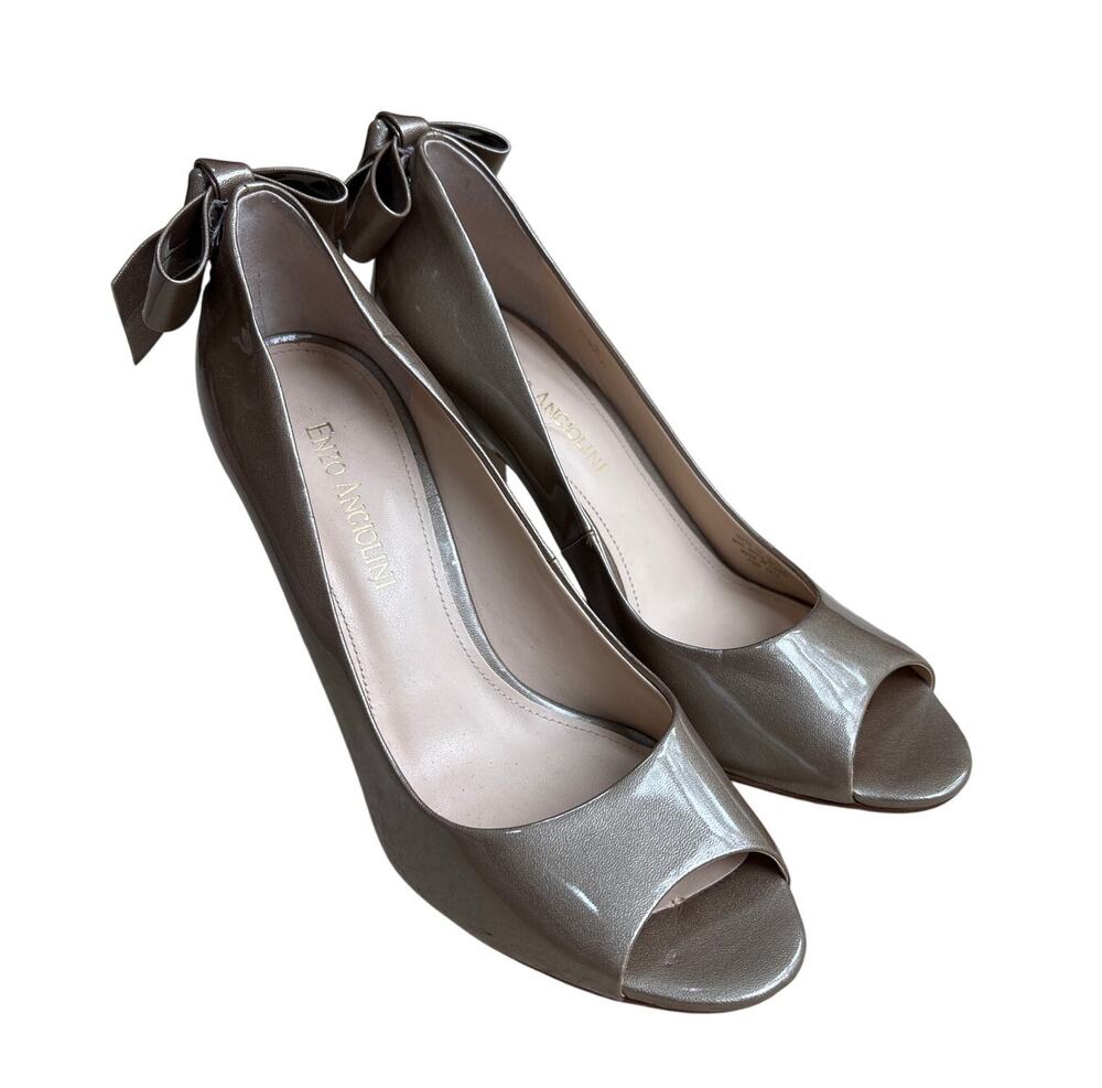 Enzo Angiolini high heel pumps dressy open toe 7M patent flirty bow high heels